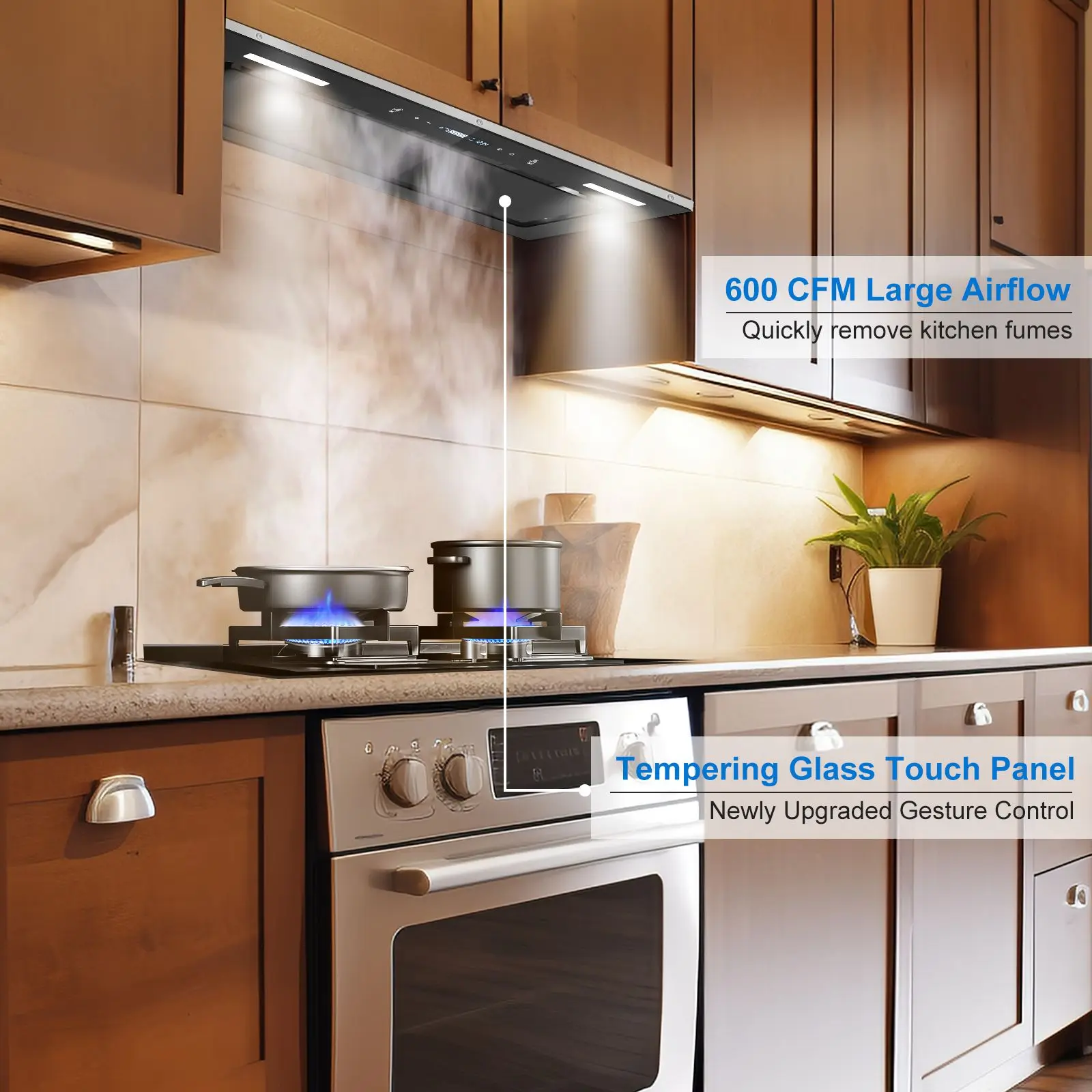 Tieasy 30 inch 900CFM Built-in Gesture Touch Sensing Control Ducted/Ductless Kitchen Range Hood YYB1670T 2