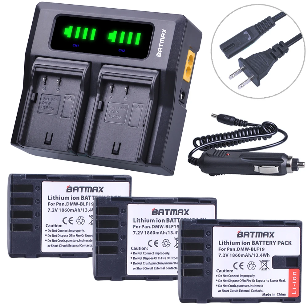 

Batmax 3Pcs DMW-BLF19 DMW-BLF19e Li-ion Battery +LED Rapid Dual Charger for Panasonic Lumix GH3 GH4 GH5 DMW-BLF19PP