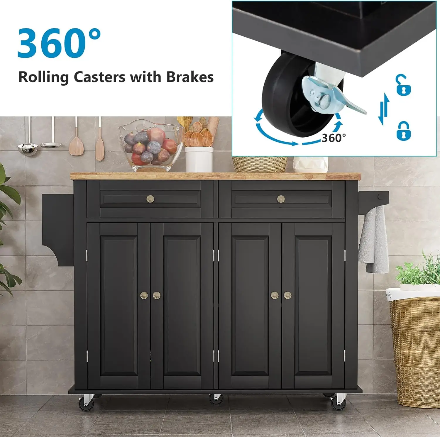 Kitchen Island with Drop Leaf Movable Kitchen Carts on Wheels Island with Storage Cabinet Table