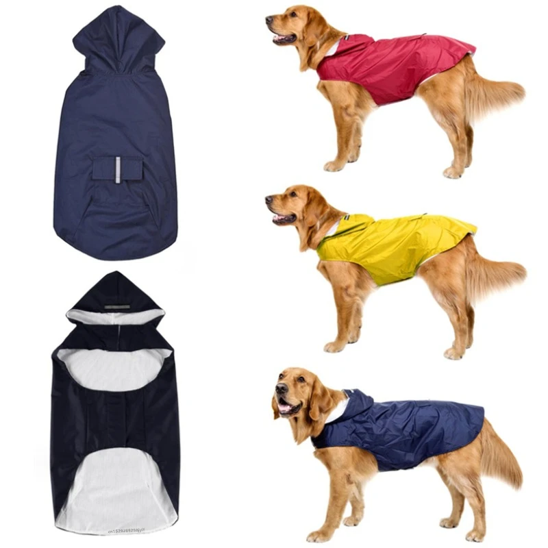 Dog Raincoat Waterproof Hoodie Jacket with Reflective Stripe for Outdoor Dogs