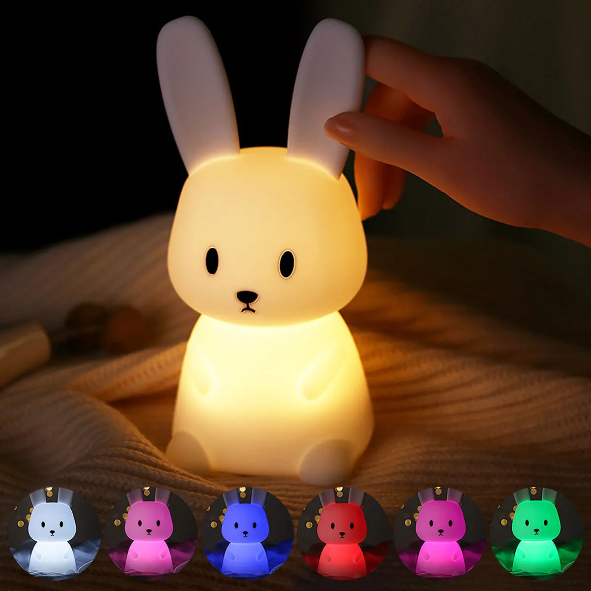 Rabbit Night Light For Kids Children Soft Silicone Touch USB Rechargeable Bunny Lamp Bedroom Decor Gift | Освещение