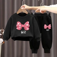 Spring Autumn Toddler Girl Tracksuit Bow Print Clothes Set 2PCS Long Sleeve Top and Pants Girls Outfit Sets Children Tracksuit 1