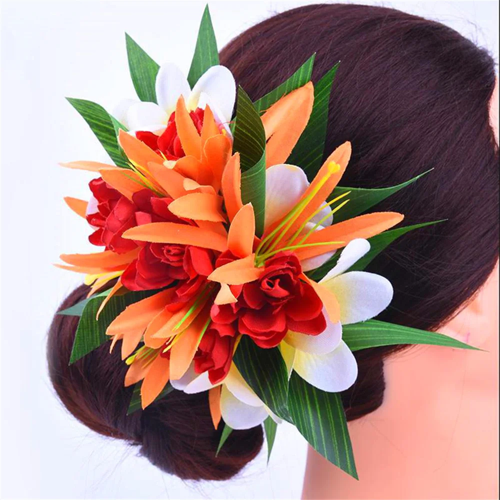 Artificial Silk Tuberose & Spider Lily & Plumeria Hair Clip Hot Sale Flowers Hairpin Hawaiian Floral Headware Accessories janevini bouquet mariee champetre champagne rose bride bouquet flower artificial green plant bridal wedding accessories bruiloft