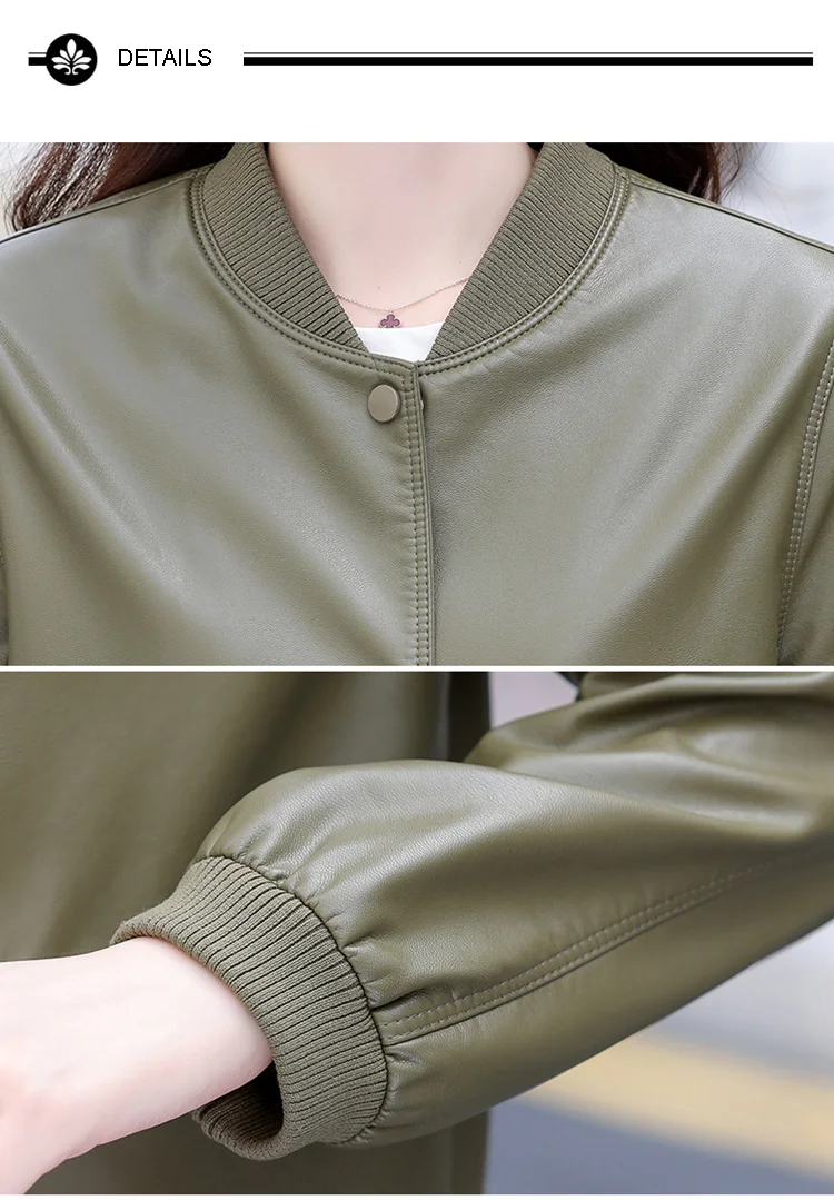 New Women Casual Leather Jacket Spring Autumn Fashion Patchwork V-Neck Single Breasted Loose Short Outerwear Split Leather
