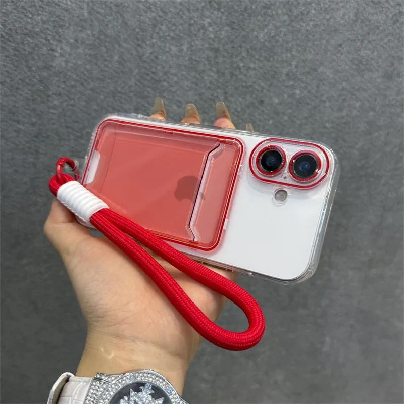 Dual-Color Soft Clear Case with Card Holder and Wrist Strap