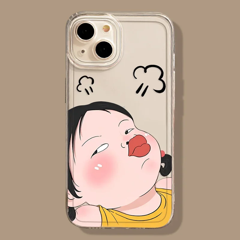 Adorable Transparent Cartoon Phone Case - Cute Girl Design