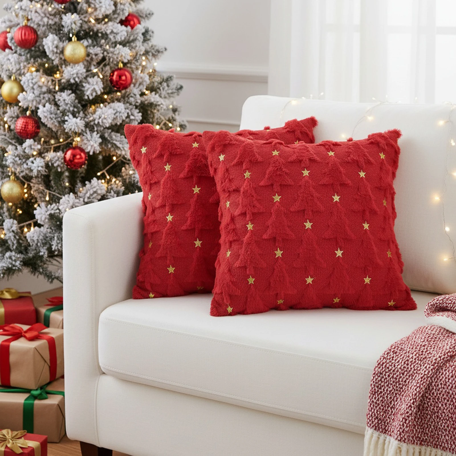 크리스마스 트리 쿠션 커버 18x18 인치 2개 세트 3월 휴일 가정 야외 장 쿠션 커버