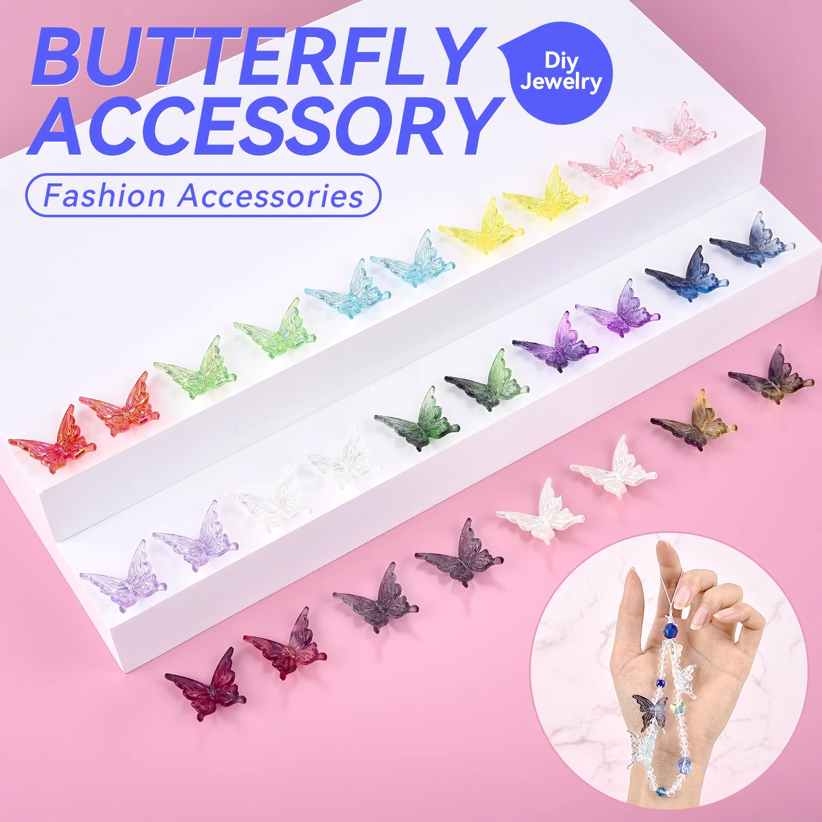 20pcs Transparent Gradient Color Butterfly Acrylic Beads Charms For DIY Jewelry Making Necklace Bracelet Keychain Accessories