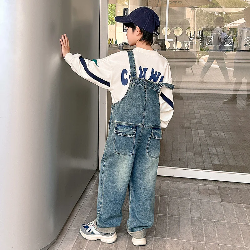 Kids Denim Overalls for Teenager Spring Autumn Jeans Dungarees Girls Pocket Jumpsuit Children Boys Pants for 4 5 7 9 11 13 Years