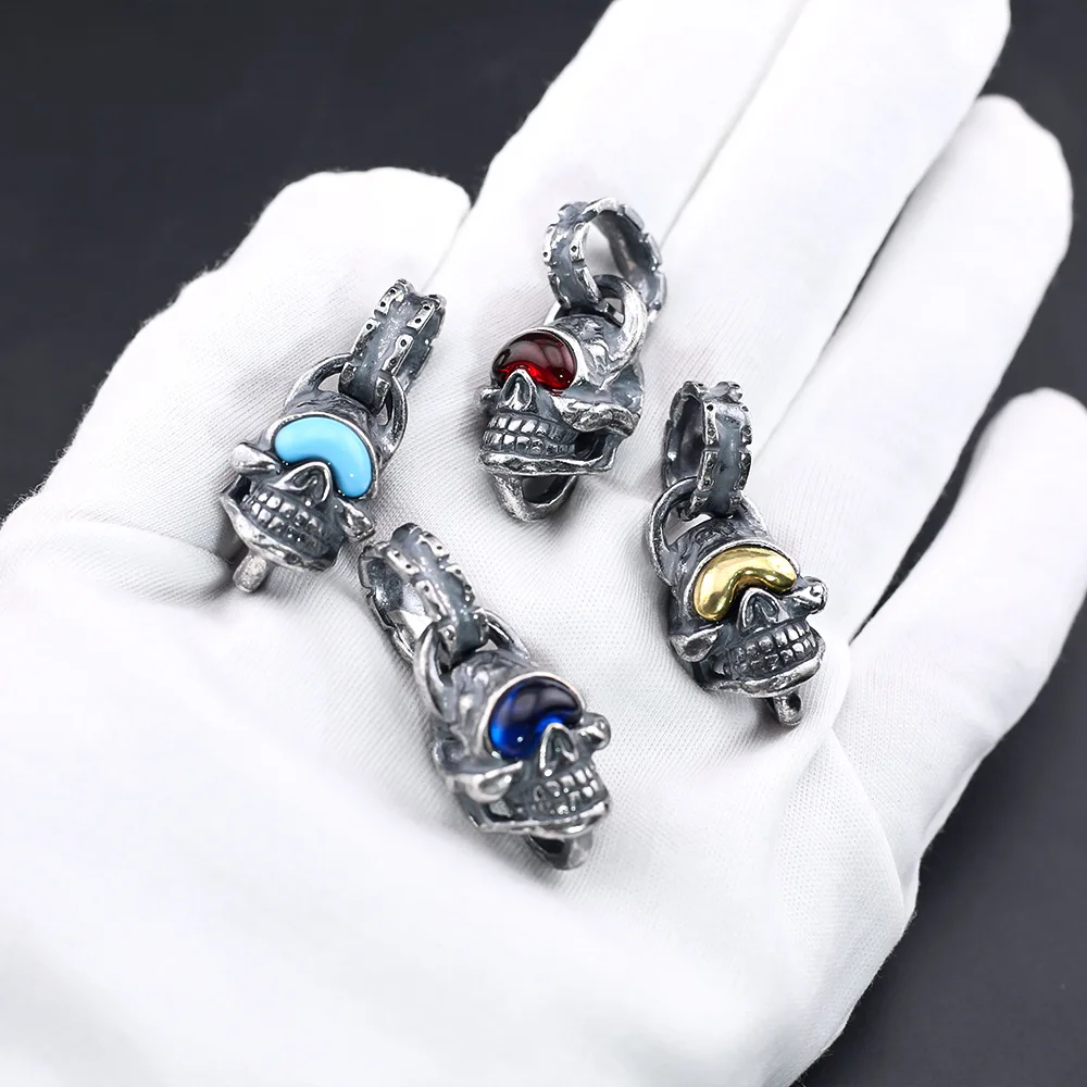 European and American vintage style skull head inlaid turquoise necklace for couples