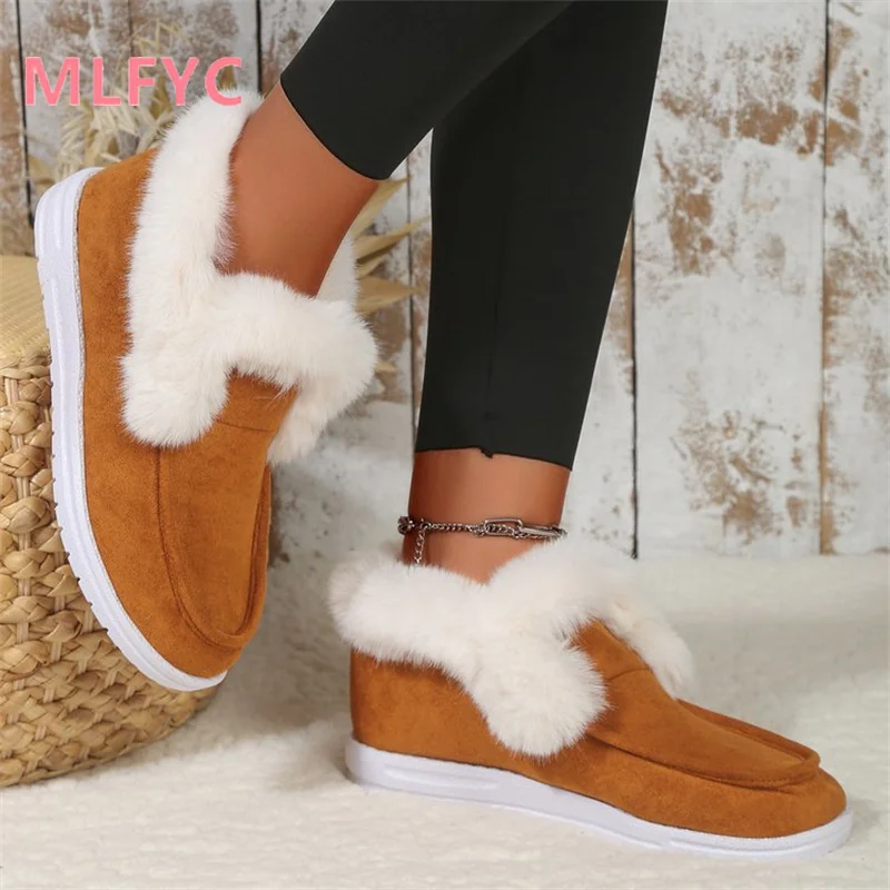 Women's Snowy Boots Winter New Large Solid Color Plush Fit Comfortable Cotton Shoes Women's Casual Flat Sole Boots mujer
