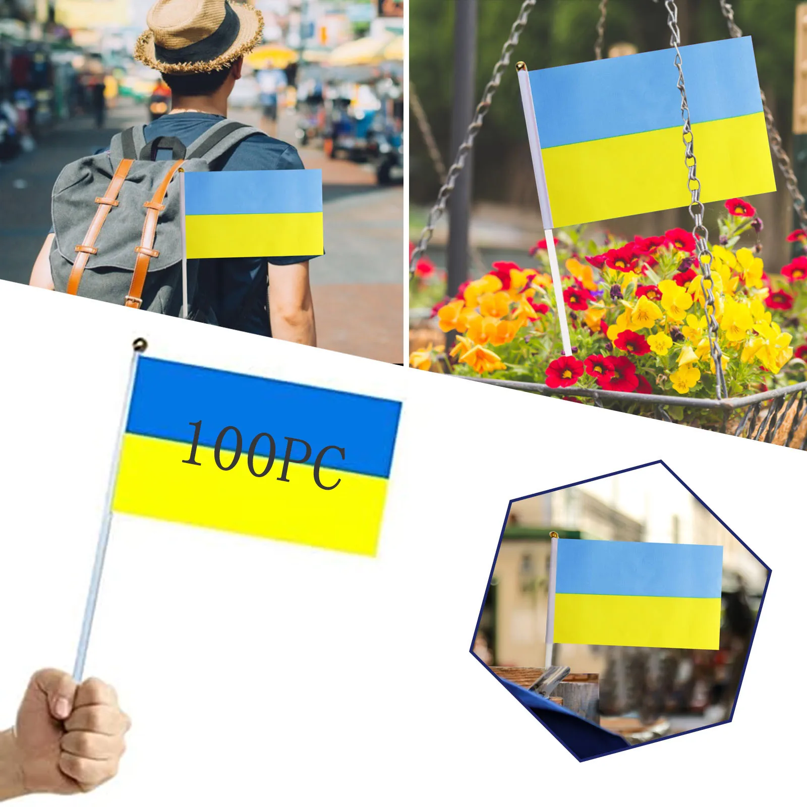 100pcs Ukraine Flag Ukrainian Hand Held Small Mini Stick Flags Decorations Flags For Party Festival Parades Parties Decor