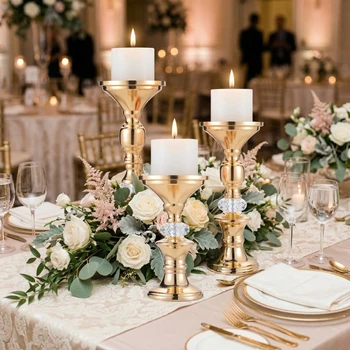 Gold Crystal Pillar Candle Holder Set – 3 Pieces 1