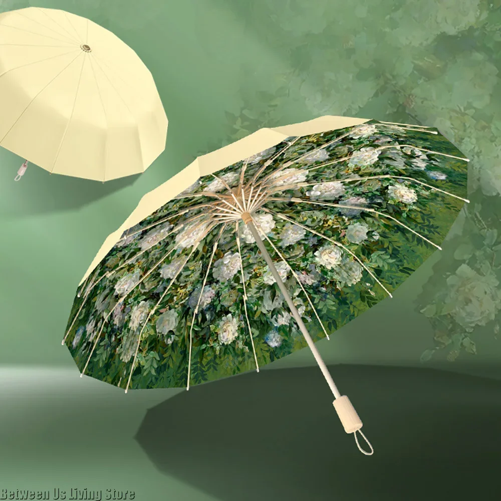 Stylish UPF50+ Floral Sun Umbrella with All-Weather UV Protection and Portable Folding Jacquard Cover