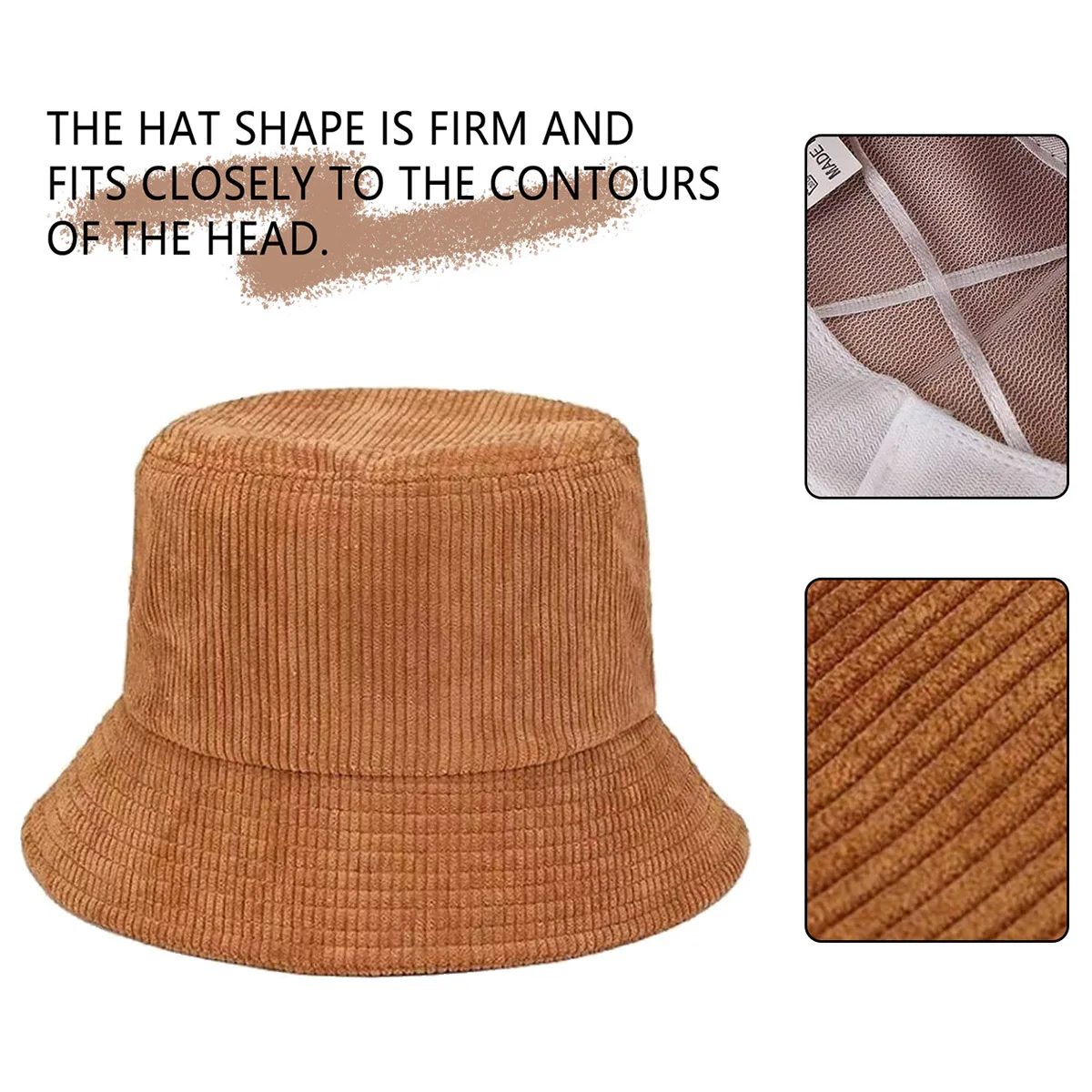 Casual Corduroy Embroidered Fisherman Hat K-Style Trendy Unisex Autumn and Winter Sun Hat Sun Protection Basin Hat Covering Face Sun Hat for Fishing and Mountaineering Hiking