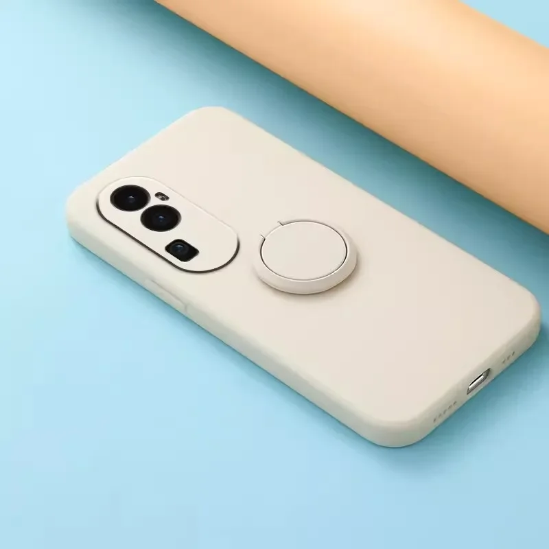 Silicone Square Case with 360° Finger Ring and Phone Bracket, Soft Back Cover