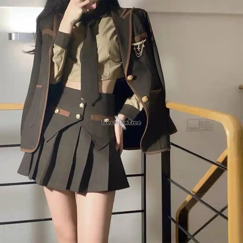 

2023 new korea uniform style long sleeve shirt short pleated skirt coat three piece suit fashion korean sweet women jk set s490