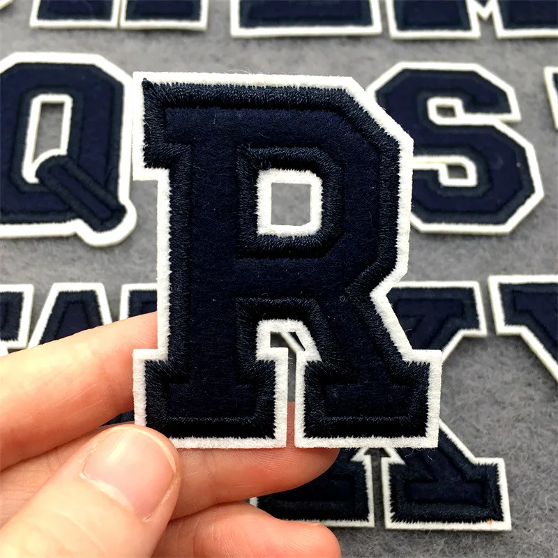 Navy Blue Embroidered Alphabet Iron-On Patches for Clothing and Accessories