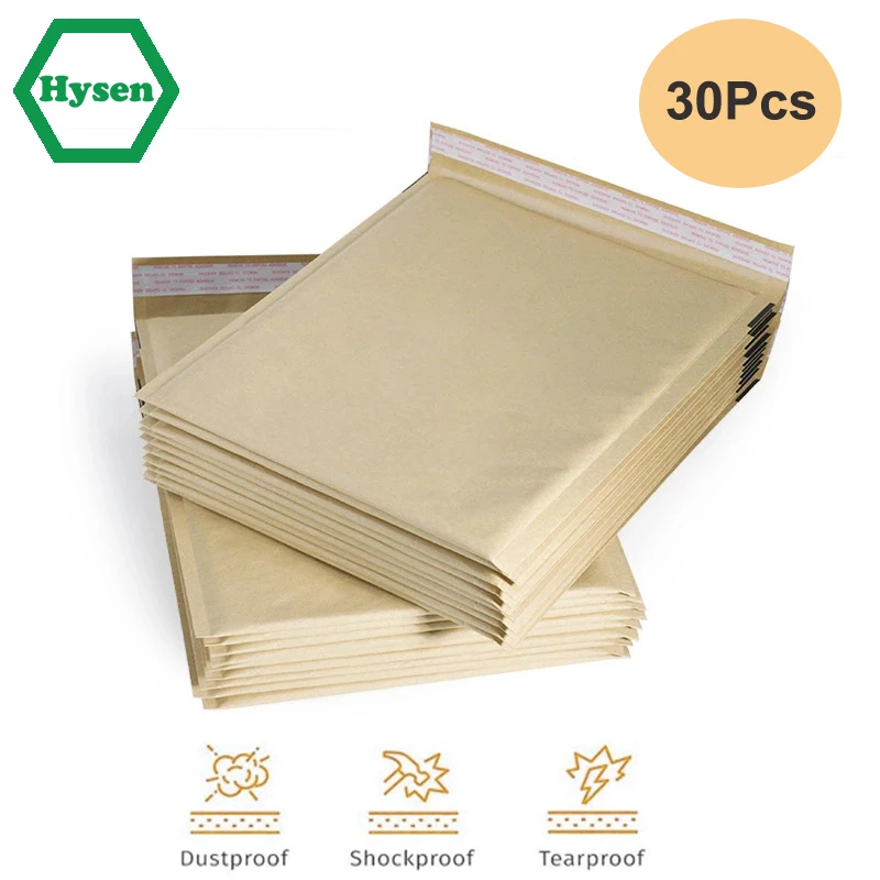Hysen 30Pcs Natural Brown Bubble Mailers Kraft Paper Cushion Padded Envelopes Shipping Bags with Peel and Seal for Mailing