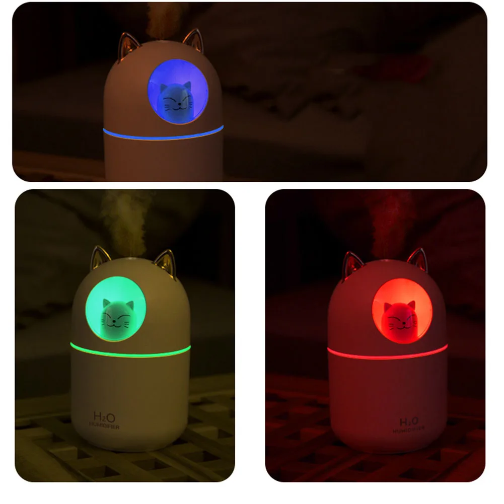 300ML USB Air Humidifier Ultrasonic Cool Mist Maker Fogger with Colorful Lamp Cute Cat Mini Aroma Diffuser Humidificador Difusor