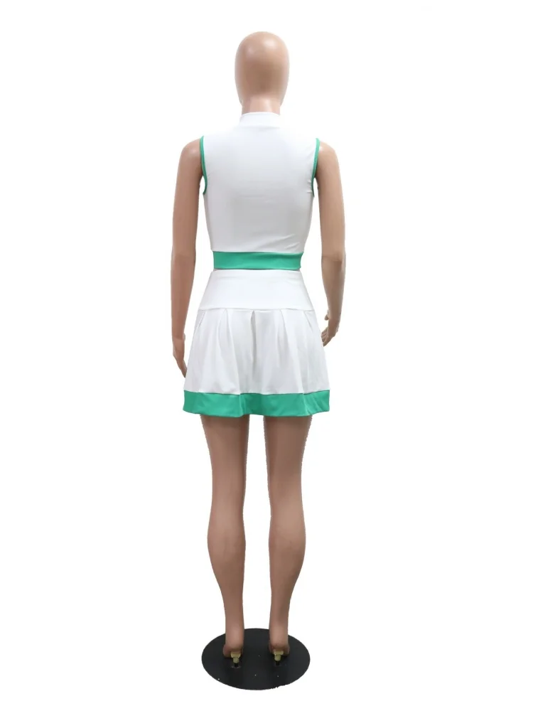 Wmstar Two Piece Sets Women  Sleeveless Zip Up Top with Short Skirt Set Patchwork Color Matching Suit New in Summer 2025