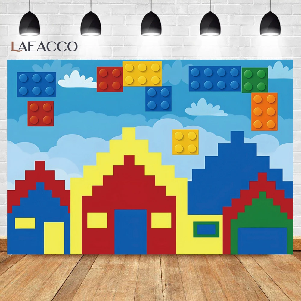 Sfondo Fotografico A Tema Blocchi Costruzione - Decorazione Compleanno, Feste, Fondo Per Foto Con Mattoncini - Foto 9