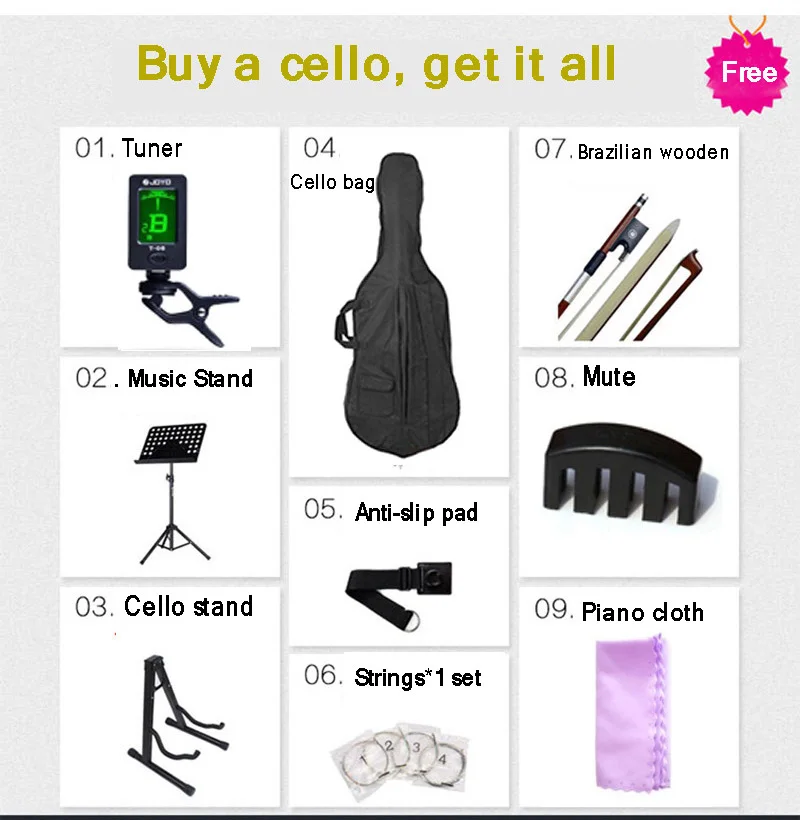 4/4 3/4 1/2 1/4 handmade Tiger pattern solid wood cello exam playing grade adult children beginner solid wood professional cello