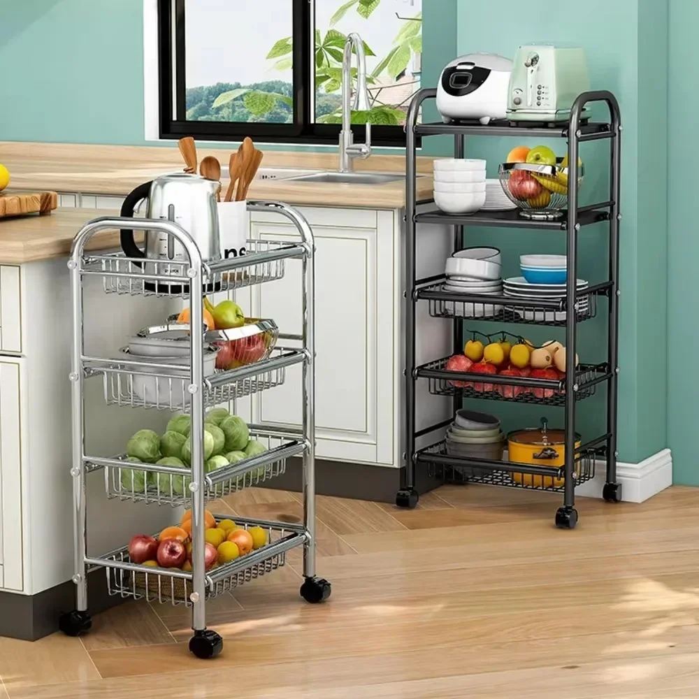 Kitchen Storage Rack with Multi-storey Moveable Small Cart Kitchen Microwave Oven Storage Rack A Living Room Fruits Snack Cart 3