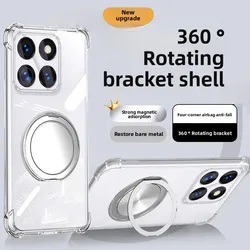 360° Rotating Stand Transparent Shockproof TPU Case with Magsafe Compatibility for Xiaomi 14 Pro (Clear)