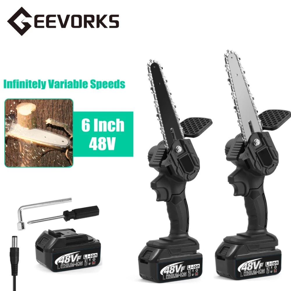 Mini 6 Inch 48VF Cordless Chainsaw Hand Pruning Saw Electric