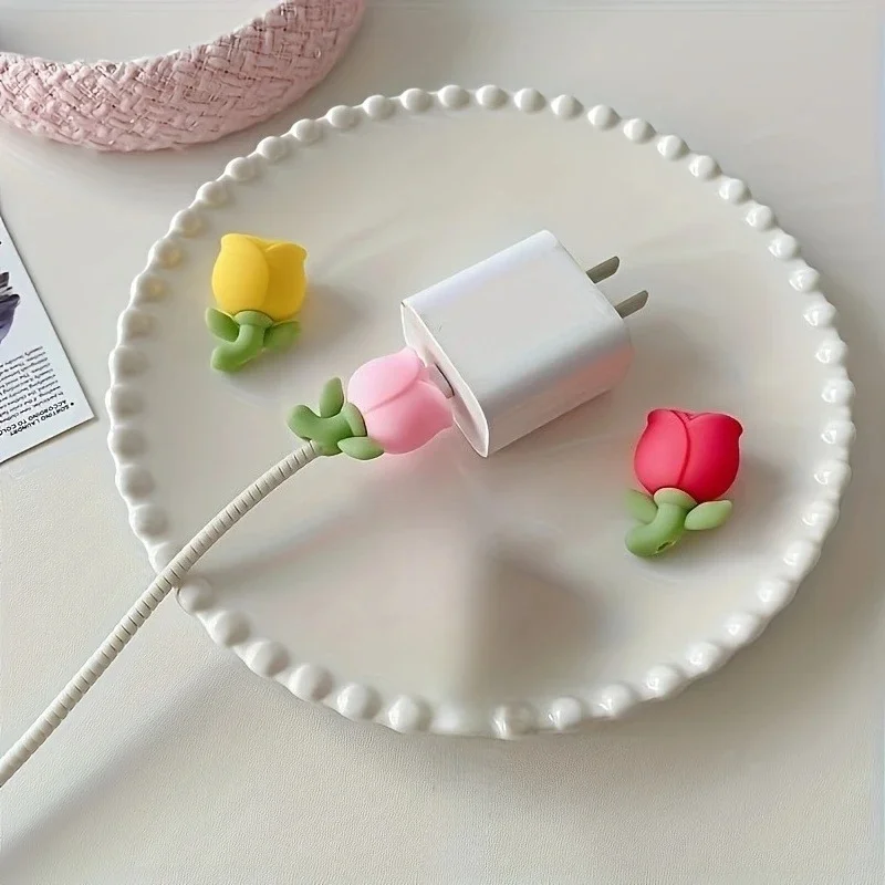 Tulip Flower Decorative Cable Protector Set - Cute Charger Cable Covers