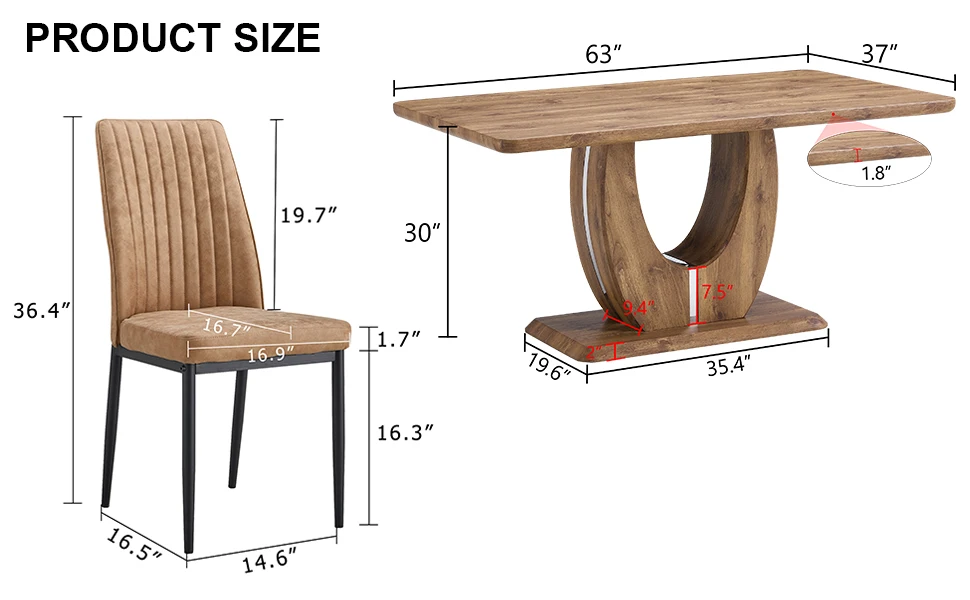 Description Picture 6 of itemTable Set for 6, Kitchen Table Chairs Set of 6, Modern Dining Room Set with 63 inch Wood Dinner Table Leather Upholstered