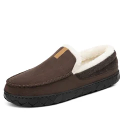 Plush Memory Foam Indoor Slippers - Unisex Cozy Winter House Shoes - 45 (Brown)