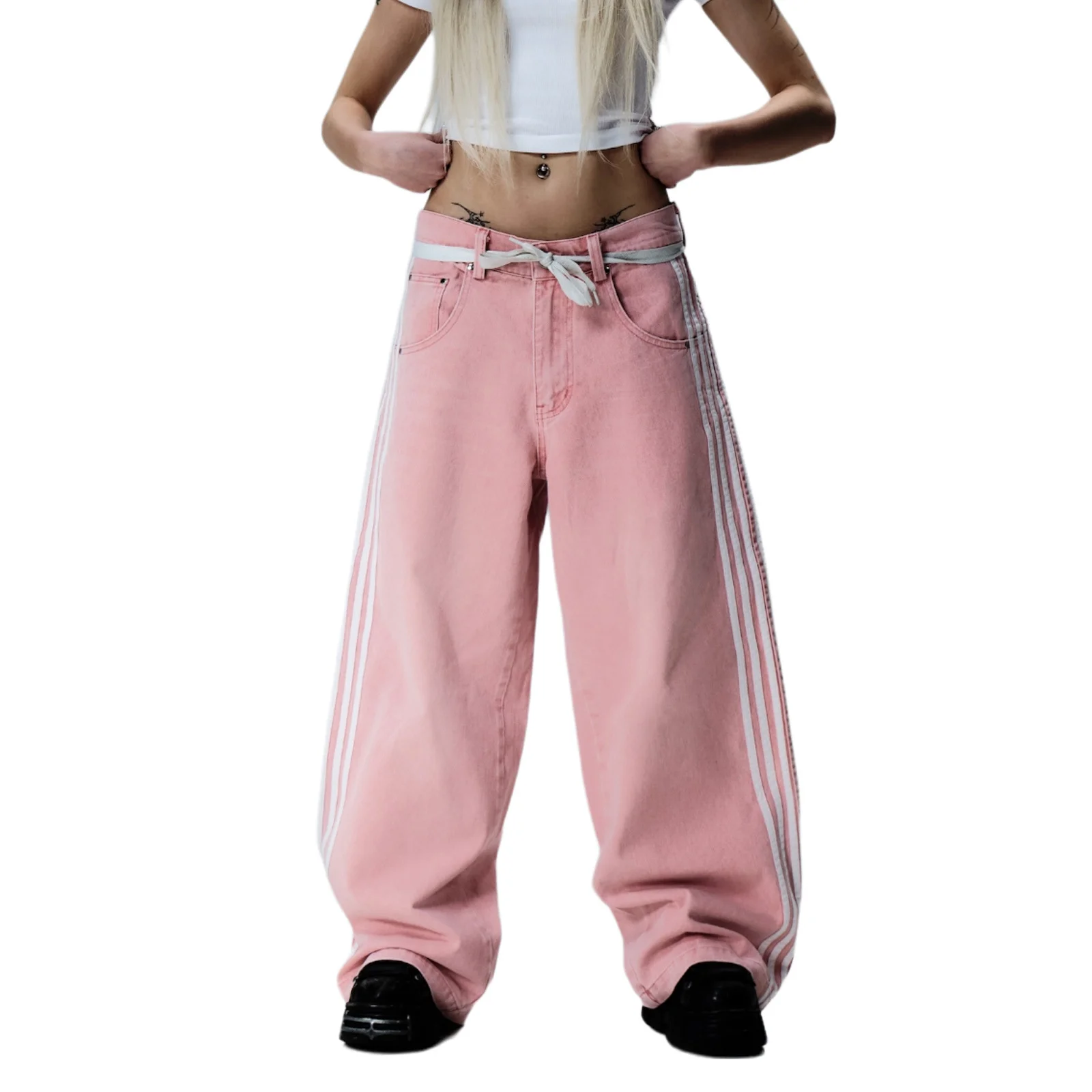 Y2K Baggy Jeans high quality Embroidered Striped Harajuku Sweatpants men women Hip Hop streetwear Casual wide leg Denim Pants 5