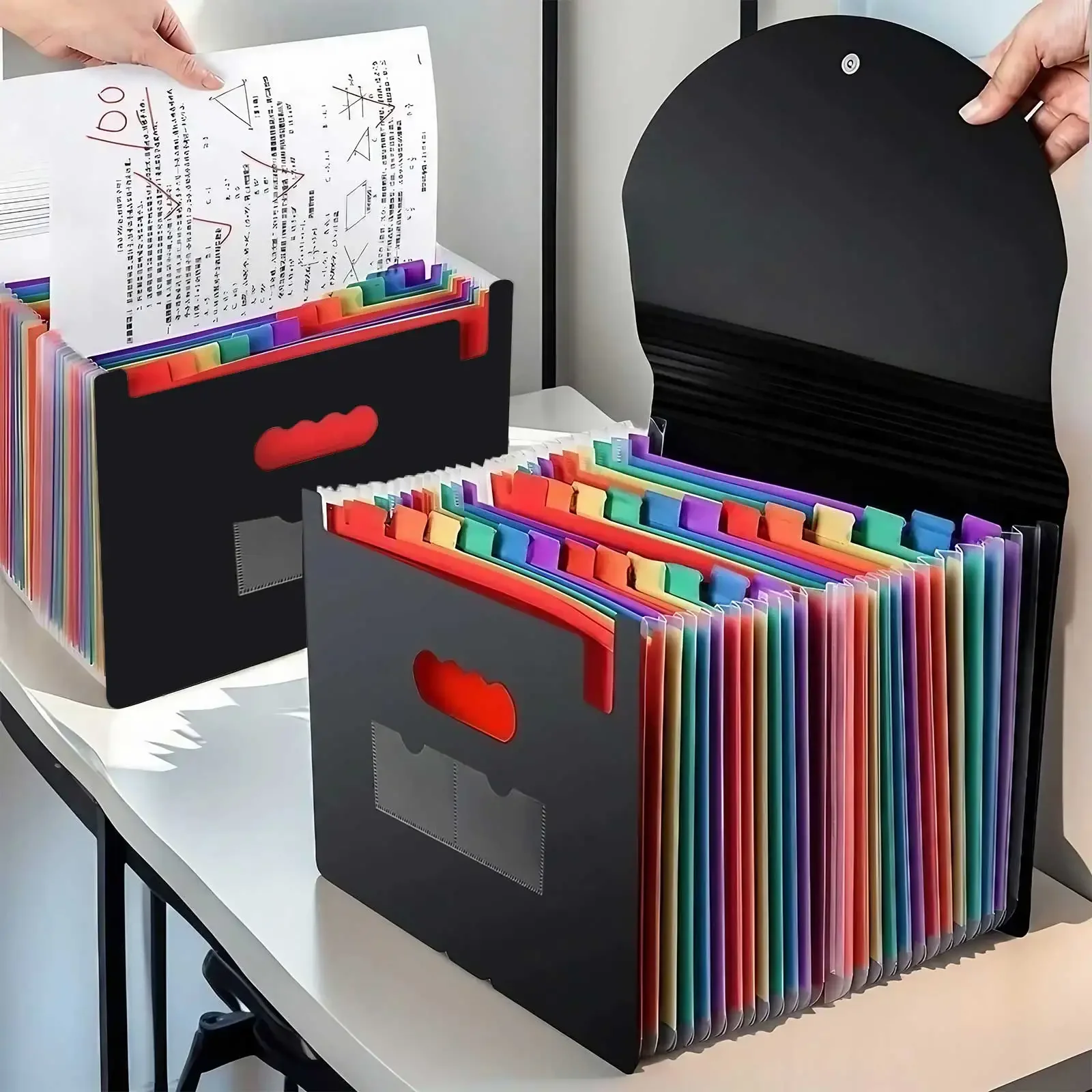Organizzatore per documenti a fisarmonica con 13 griglie e 25 scomparti, chiusura a tre lati con alette, resistente e impermeabile, ideale per ufficio._voghion.com