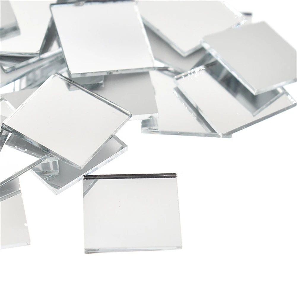 Glass Mosaic Tiles 100PCS Small Square Mirror Wall Stickers DIY Craft Supplies