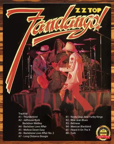 

ZZ Top-Fandango-список треков-1975-металлический знак