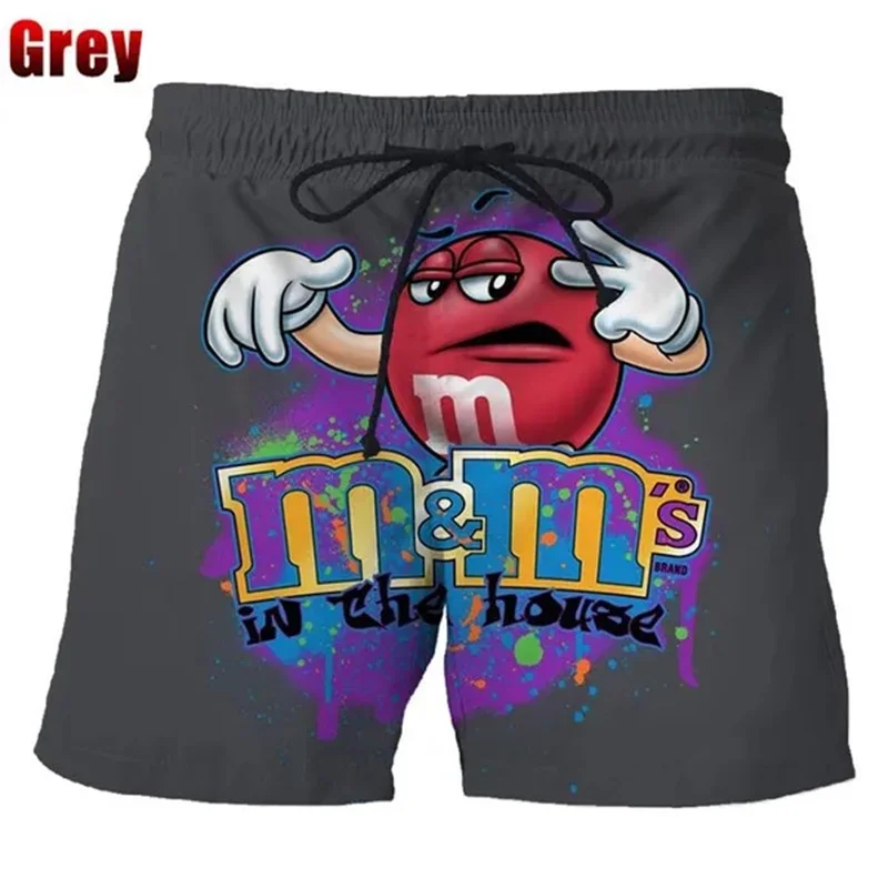 Funny M&M's Chocolate Bean Beach Shorts Men 3D Printed M&M Board Shorts Swimsuit Bermuda Swim Trunks Cool Kids Ice Shorts Pants 5