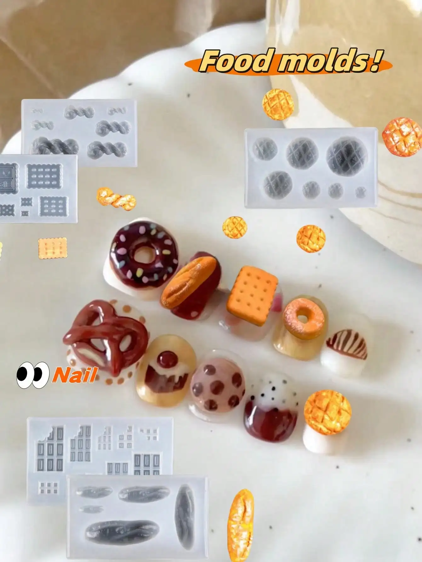 1 DIY mini ultra light clay resin gypsum drip glue food toy mini bread biscuit cookie nail art mini food toy mold 4