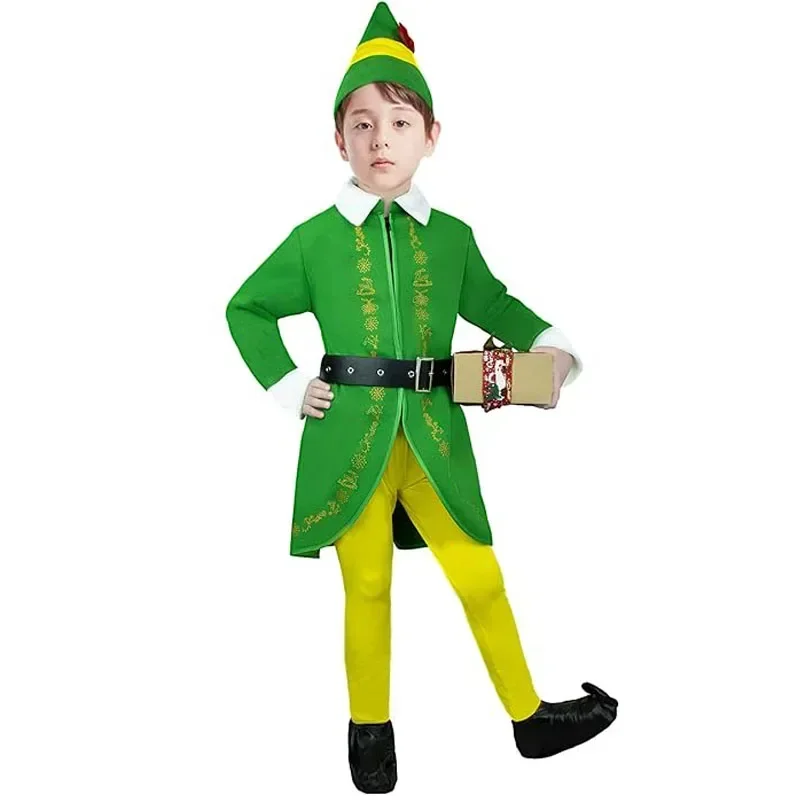 Mens Child Boys Christmas Buddy Elf Movie Costume All In One Xmas Santa Match Outfit For Adult Kids Coat Pants Hat Belt shoes