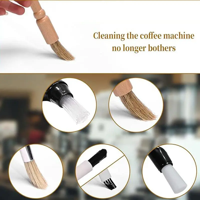 1 Set Coffee Machine Cleaning Brush Espresso Brush Kit Wooden Coffee Grinder Machine Duster Set