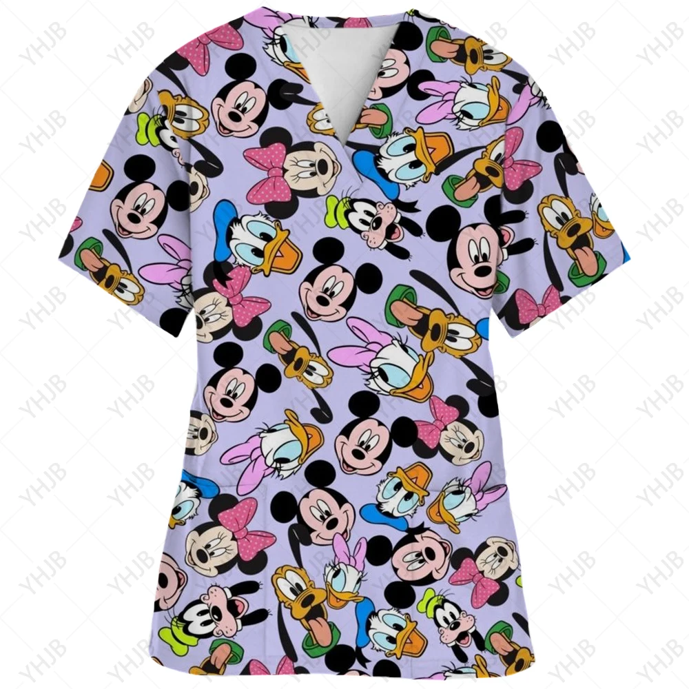thumbnail image 1 of Uniforme de trabajo con estampado de Mickey Mouse de Disney, blusa de enfermera de manga corta con cuello en V para mujer, ropa de trabajo de enfermera, blusa médica, 1 of 5