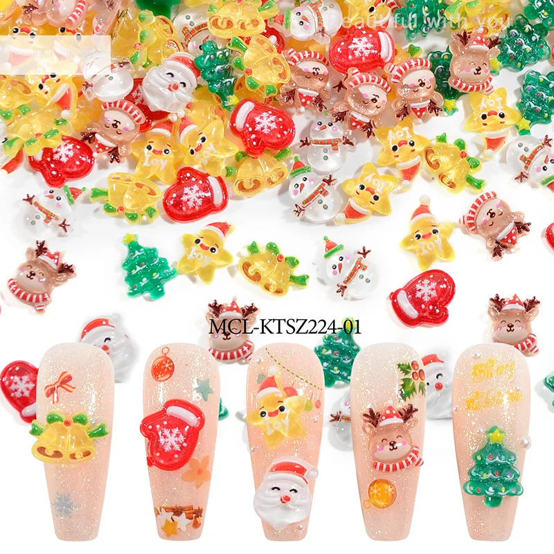 

Украшения для ногтей из смолы 20 шт., подвески, снеговик, Санта-Клаус, олень, звезда, дерево, 3d кабошон с плоской задней стороной для трехмерных ногтей
