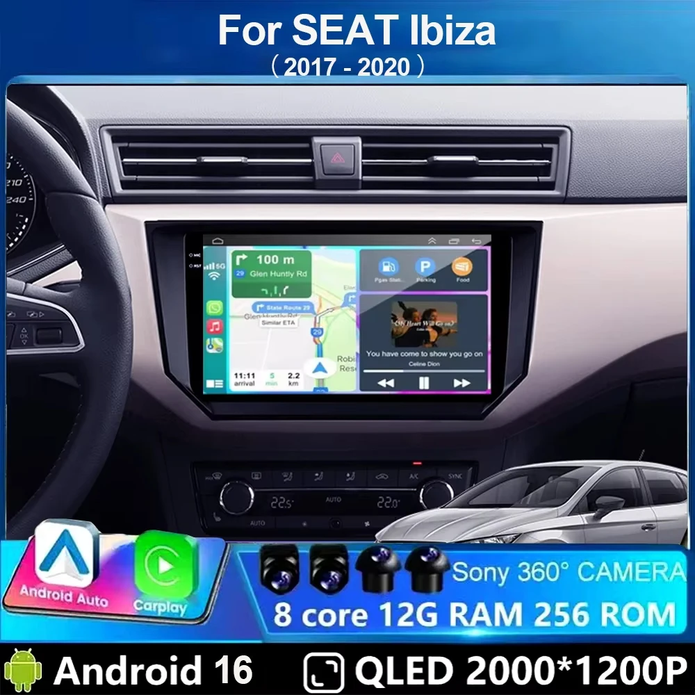 Radio para Auto Android 16 para SEAT Ibiza 2017 2018 2019 2020, Carplay, Navegación GPS, Reproductor Multimedia, WiFi+4G, Estéreo, Unidad Principal para Auto 1