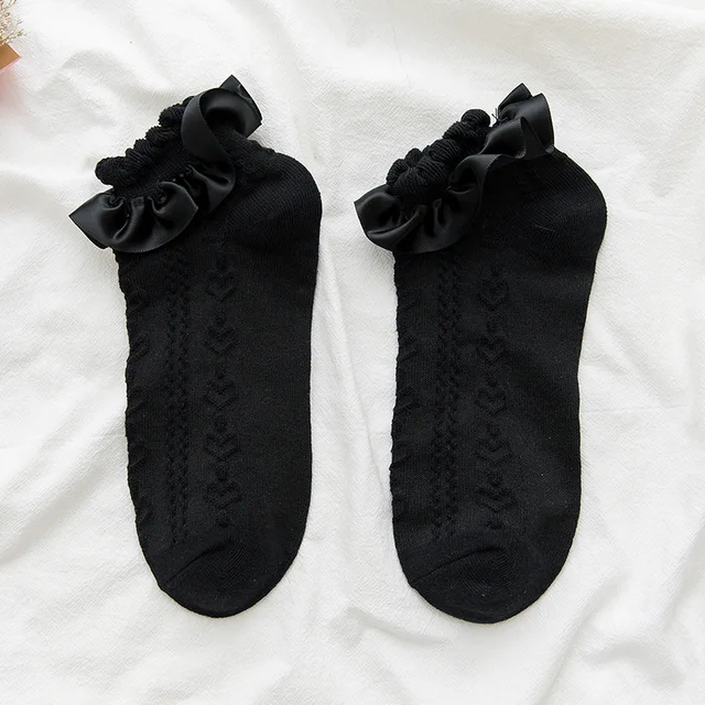 Summer Thin Section Lolita Maiden Sweet Wind Solid Color Aldult Sock Lace Clothing Accessories Twisted Low-cut Daily Necessities Black love