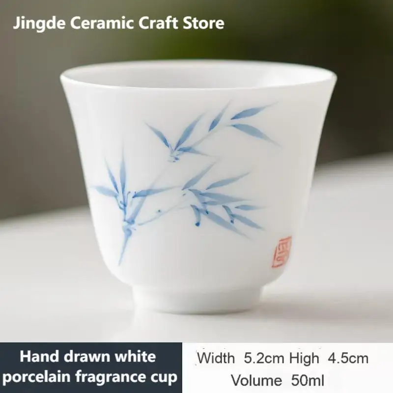 Jingdezhen Hand-painted Kung Fu Tea Cup, Master Hand Drawn Tea Cup And Coaster Set。 Bamboo Representing Wealth And Prosperity