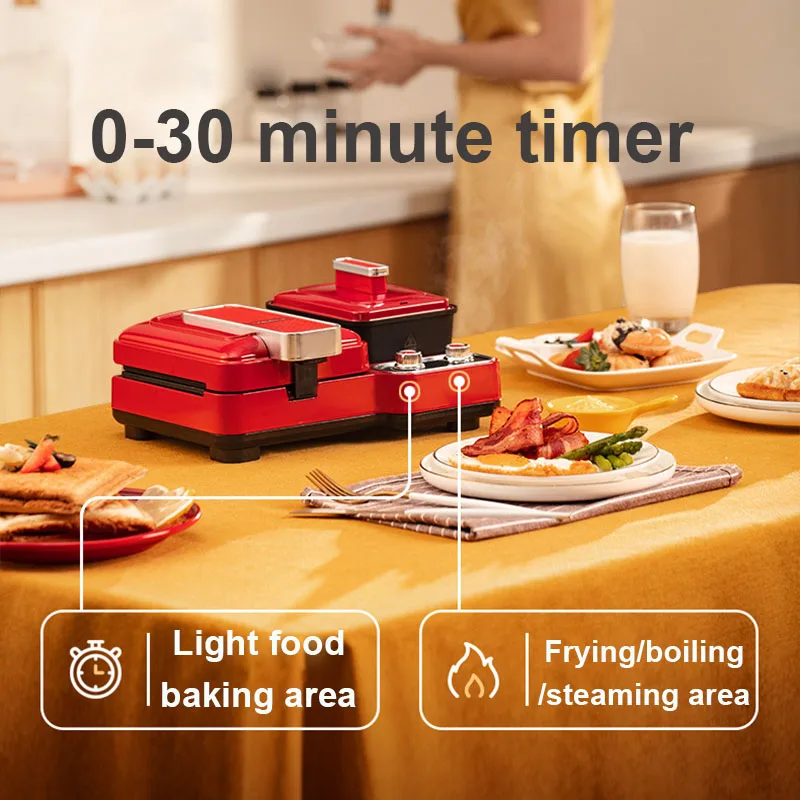 Multifunction Breakfast Machine Electric Sandwich Maker Light Food Barbecue Grill Toaster Oven Noodles Cooker Pot Egg Frying Pan 3