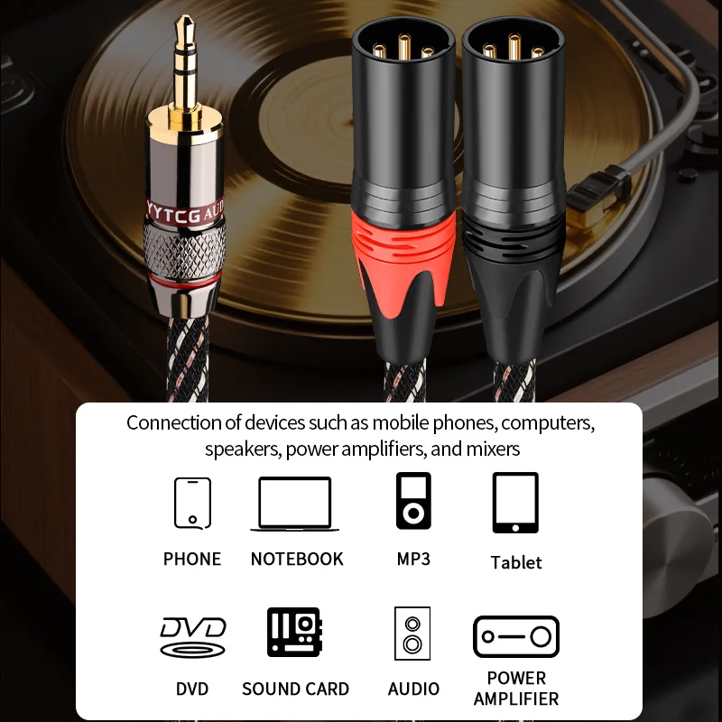 YYTCG HiFi 3.5mm-듀얼 XLR 남성 케이블, PC 헤드폰 앰프 MP3 믹서 콘솔용 고순도 OFC 3핀 밸런스드 오디오 코드