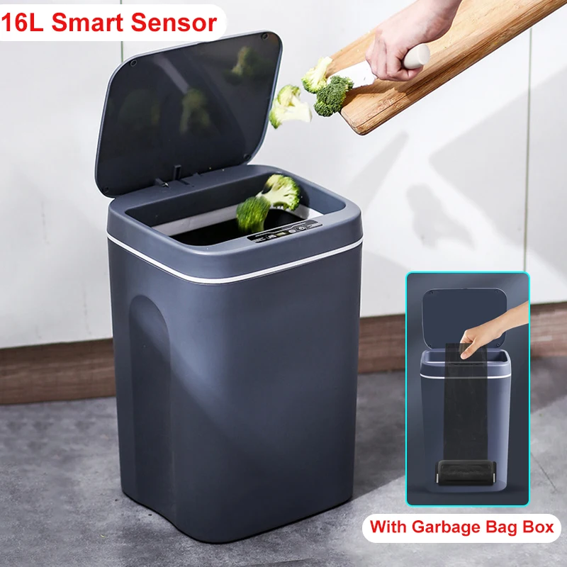 Poubelle intelligente automatique avec lumière LED pour cuisine, poubelle  intelligente, poubelle de toilette étanche, salle de bain, recharge USB,  12-16L