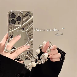 Sleek Shockproof Silicone Makeup Mirror Phone Case with Lanyard - iPhone 18 Pro Max (Silver Lanyard)